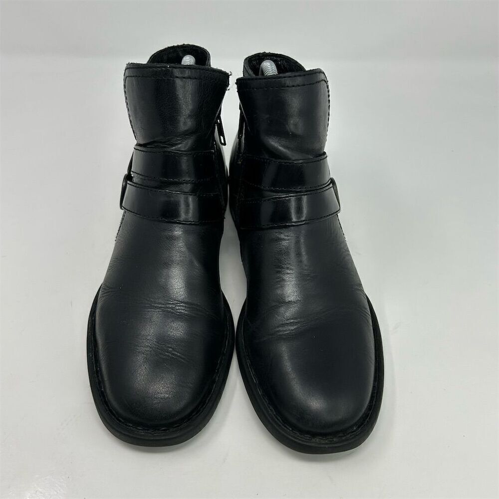 Born Women's Black Leather Ankle Booties Size 7.5 Casual Zip Buckle - Picture 4 of 11